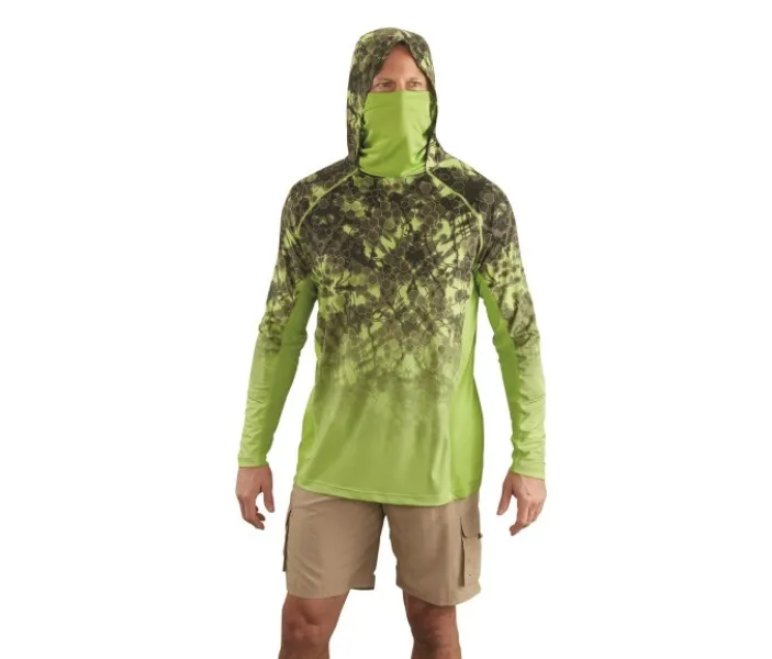 Mens Fishing Hooded Sweatshirt Performance Fishing Shirts With Neck Gaiter UPF 50+ Dry Fit Quick-Dry Sun Protection