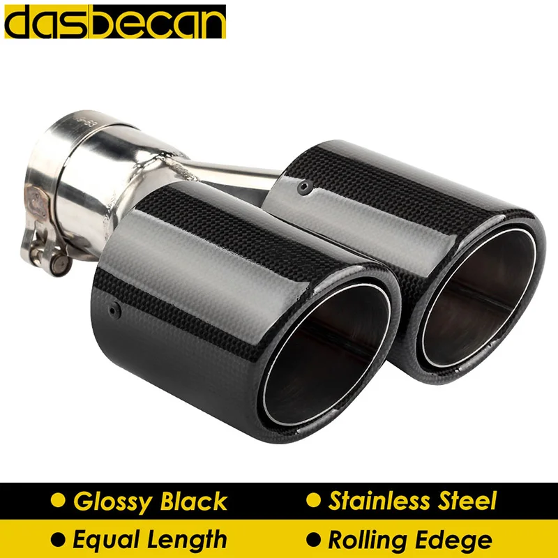 

Desbecan Car Dual Exhaust Muffler Tips Rolling Edge Y Model For Akrapovic Carbon Black Exhaust Tips StainLess Tail Pipe AP18KR