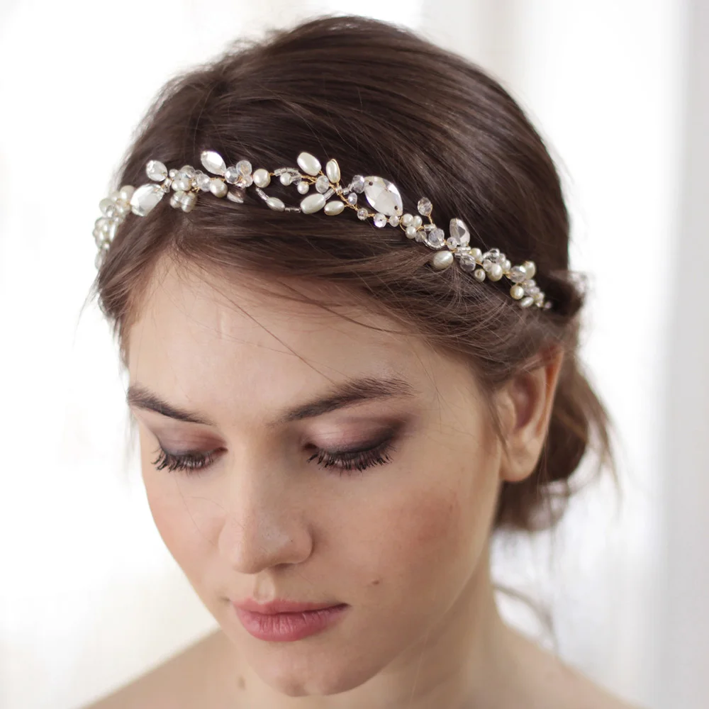 2 Fasce Per Capelli Da Sposa Con Strass E Perle – Diadema Argento Con Fiori E Foglie, Accessorio Per Matrimonio E Damigelle - 2