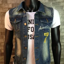 Крутая музыка, стиль, корейский стиль, приталенный, тренд, Мужская одежда, джинсовый жилет, Мужская джинсовая куртка, вышитый Повседневный жилет, жилет