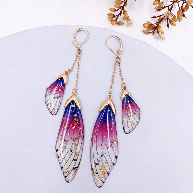 Fairy Resin Butterfly Earrings for Women Shining Crystal Flake Double Wing Long Drop Earrings Ladies Wedding Party Jewelry 2020 GF-Purple