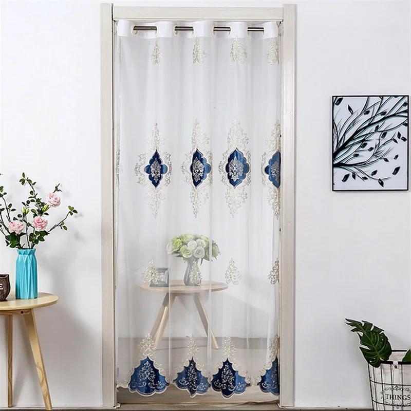 Navy Blue 1 шт. втулка Топ Вуаль занавеска для гостиной разделенная Кухня Дверь отвесная оконная панель Роскошная вышитая дверная занавеска M160 - Цвет: Navy Blue