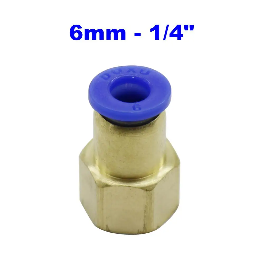 Air Pipe Fitting 10mm 12mm 8mm 6mm 4mm Hose Tube 1/8" 3/8" 1/2" 1/4" Female Thread Brass Pneumatic Straight Connector PCF type - Цвет: 6mm - 1I4 inch