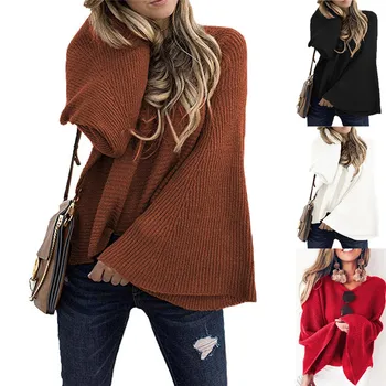 

Fashion Ladies Batwing Sleeve Women Knitting Sweater Solid O-Neck Pullover Jumper Loose Sweater Plus Size S-2XL