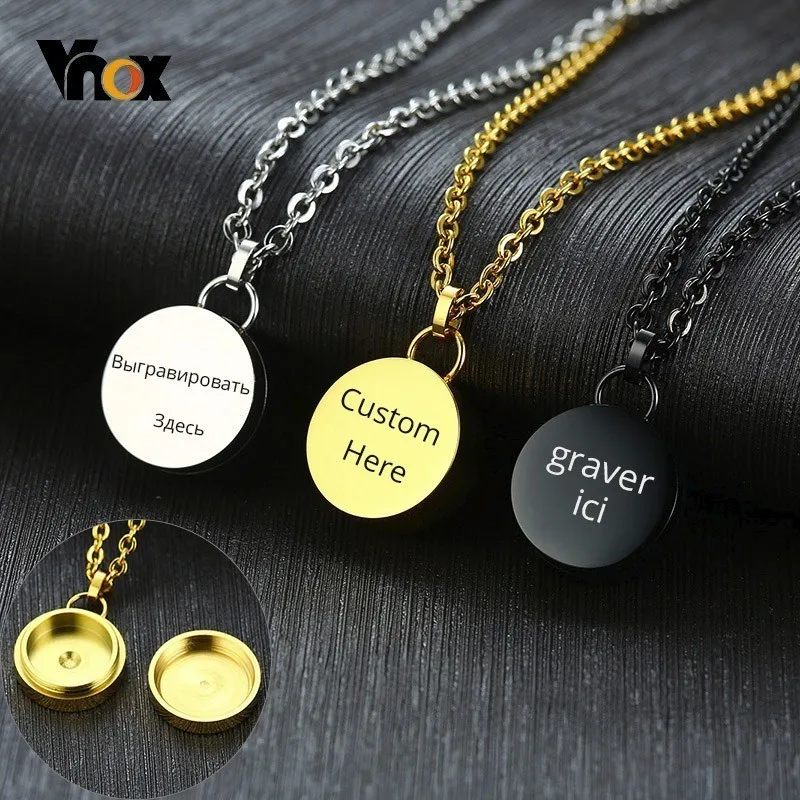 Vnox Free Personalize Round Cremation Ashes Keepsake Pendants For Women Men Stainless Steel Necklaces Memorial Gift | Украшения и