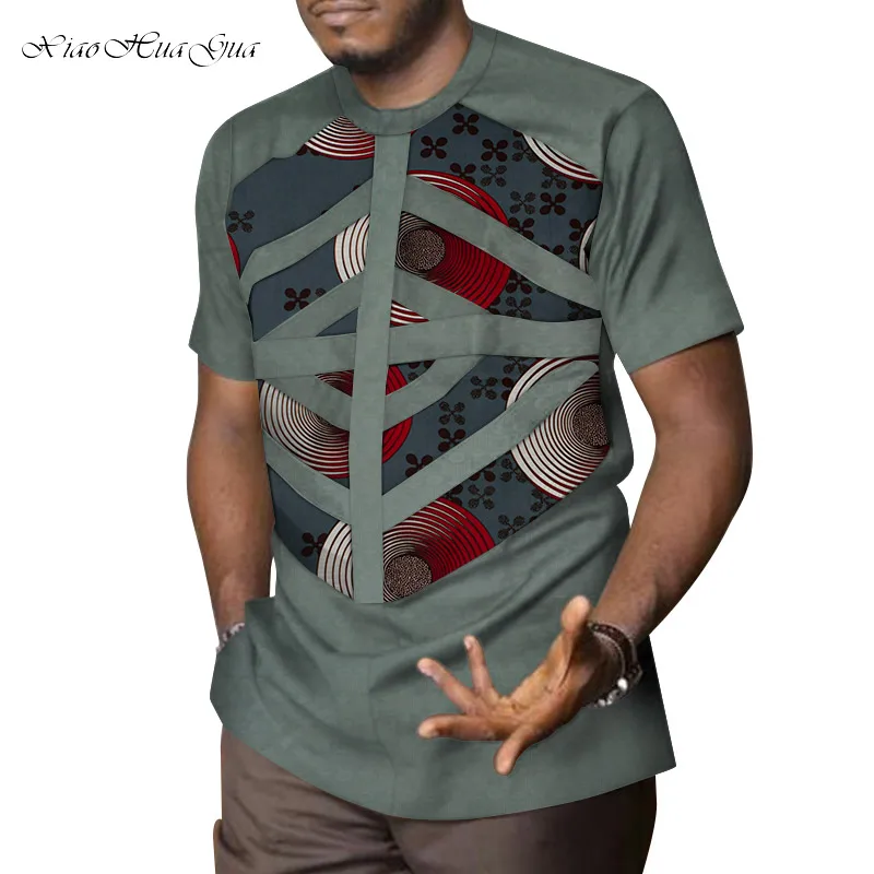 Mens African Clothing Dashiki Patchwork Print Shirt Tops Bazin Riche Casual Cotton Traditional African Clothing WYN958
