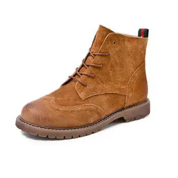 

women shoes 2020 spring genuine leather Female short boots suede women booties British lace retro trend women naked boots