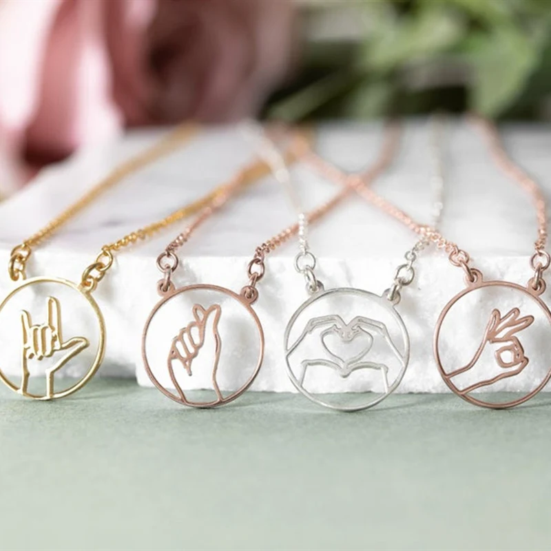 Серебряное ожерелье для женщин Bijoux Femme из нержавеющей стали Peace Crossing Sign language ожерелье s Jewelry Collares De Moda