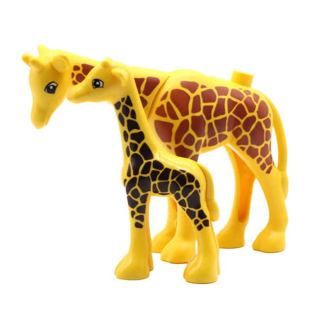 Zoo Animals Series Set Big Size Building Blocks Assemble Accessories Cute Birds Beasts Elephant Tiger Bricks Education Toys Kids Two giraffes