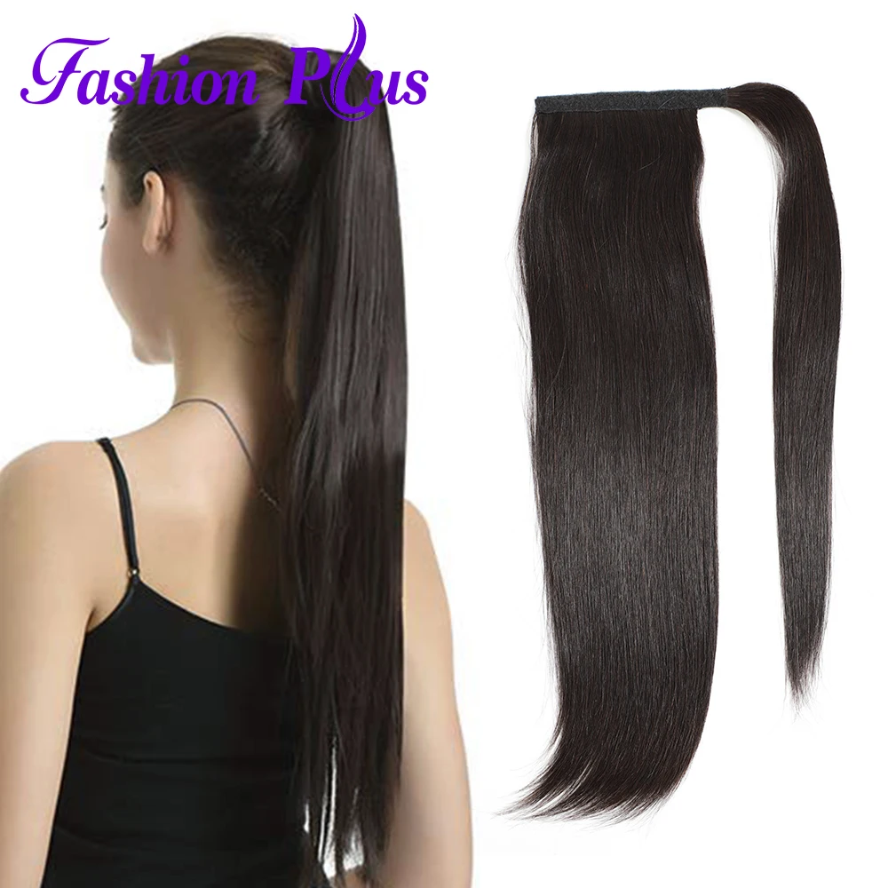 Long Peruvian Ponytail Human Hair Extensions Straight Remy Hairpiece Magic Wrap Around Clip In Ponytail For Women