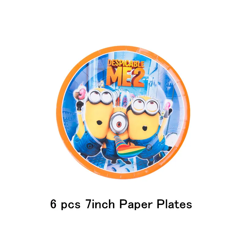 7 inch Plate 6-pcs Мультяшные Миньоны, тематические украшения, товары для вечеринки, детские одноразовые столовые приборы, набор салфеток, тарелка, Подарочный пакет, вечеринка на день рождения, детский душ - Цвет: 7 inch Plate 6-pcs