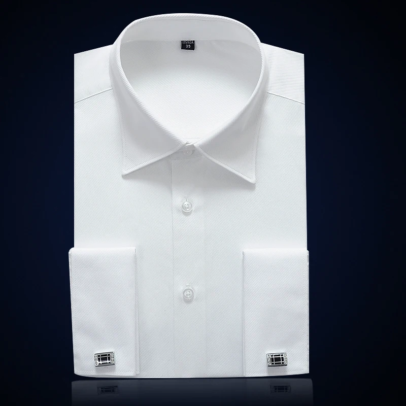 Men's French Cuff Button Tuxedo Shirt Long Sleeve Business Formal Party Wedding Evening Dress Banquet Clothing With Cufflinks