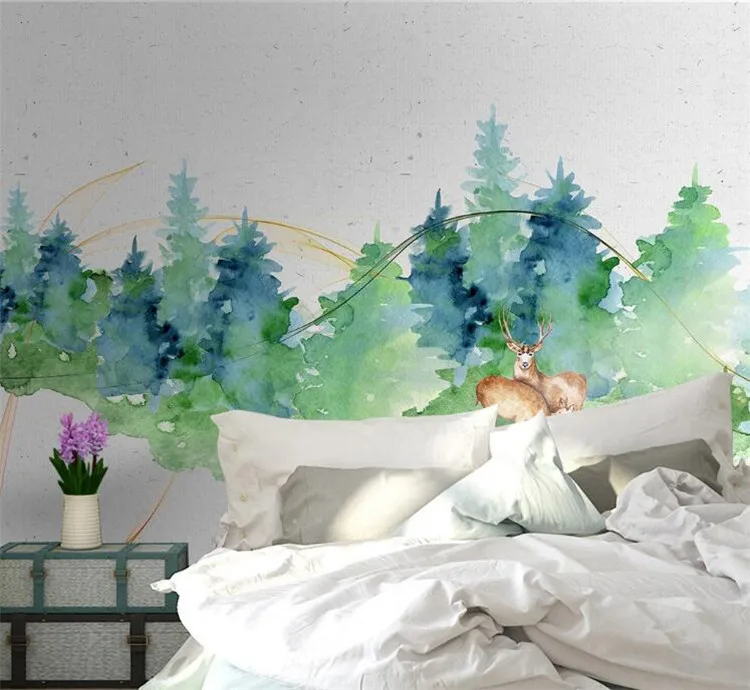 

Nordic Watercolor ELK Forest Wallpaper Murals for Living Room Home Wall Decor Wall Paper Rolls Contact Paper Customize