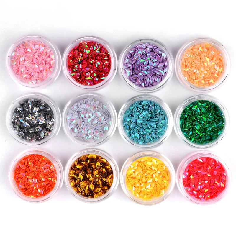 

12pcs/set Nail Sequins Chameleon Diamond Star Iridescent Flakies Tips Manicure 3D Nail Art Decoration Unicorn AB Color