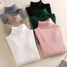 

Pullover 2021 Autumn Winter Women Knitted Foldover Turtleneck Sweater Casual Rib Jumper Throat Female Pull Clothing Coat latest