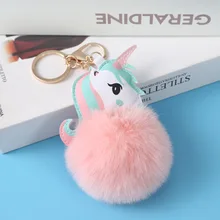 Bag Ornament Itabag Pendant Cute Faux Fur Unicorn Key chain Soft Hairball Bag Accessories Purses Phone Charm Backpack Keychain
