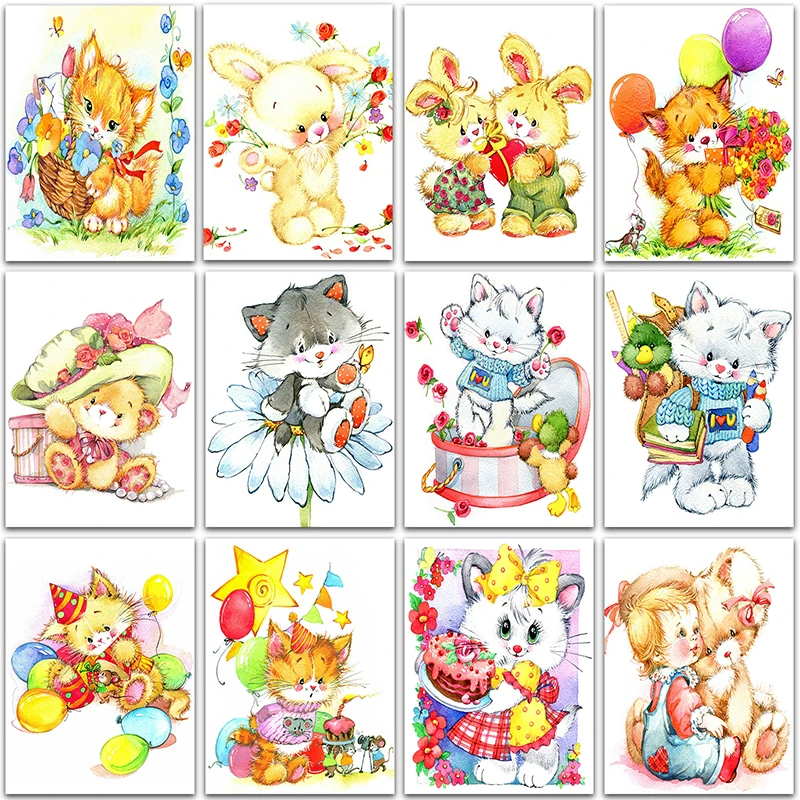 Алмазная 5D картина сделай сам животные цветы кот кролик любовь полная выкладка