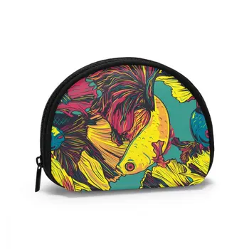 

Colorful Siamese Fighting Fish Betta Splendens Classic Style Wallet Genuine Wallets Short Purse Card Holder Wallet Woman