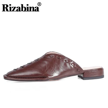 

Rizabina Real Leather Mules Sandals Women Fashion Slipper Summer Shoes Women Casual Daily Home Lady Dress Footwear Size 34-42