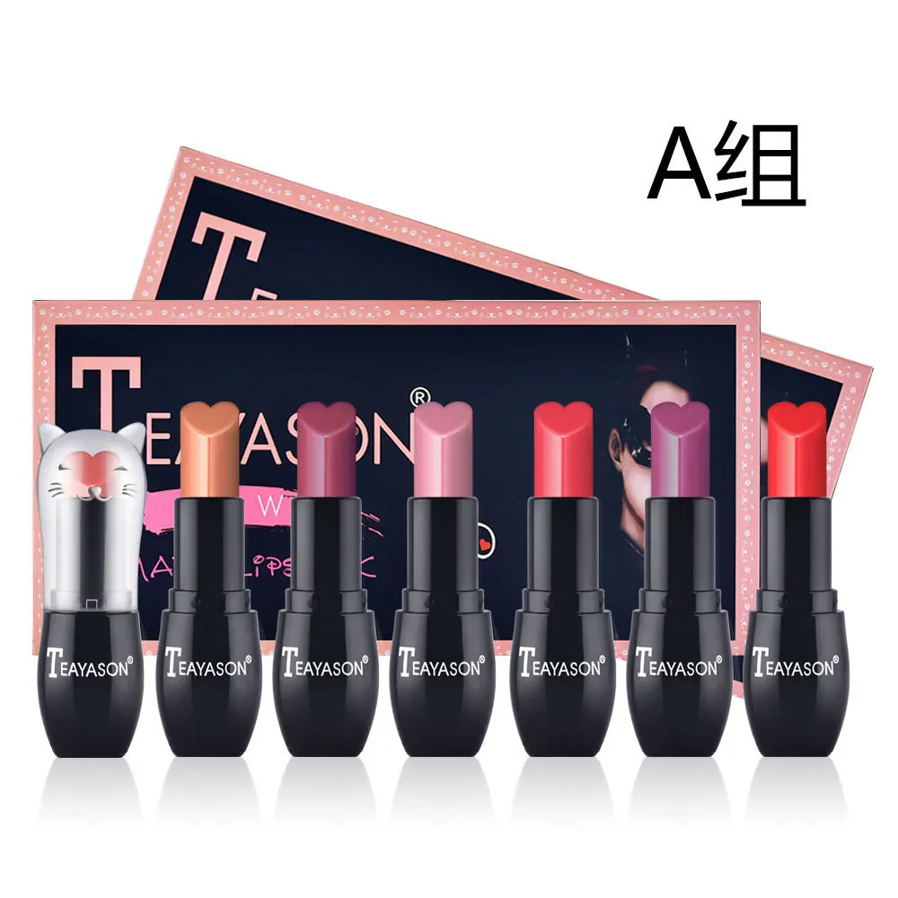 

Colorful Makeup Lipstick Set 6pcs with Gift Box Heart Lip Cream Waterproof Long Lasting Batom Matte Nude Brown