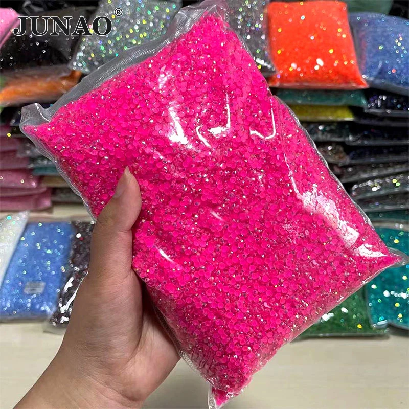 JUNAO Wholesale 2mm 3mm 4mm 5mm 6mm Jelly Rose AB Resin Rhinestone Flatback DIY Stones in Bulk Non Hot Fix Nail Strass Crystal 