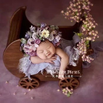 

Solid wood retro brown baby stroller newborn photography props European style stroller