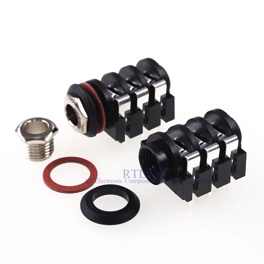 200pcs 1 4 6 35 mm stereo phone Jack socket Headphone Connector 3 conductor 6 contact through hole right angle 3 switch bushing