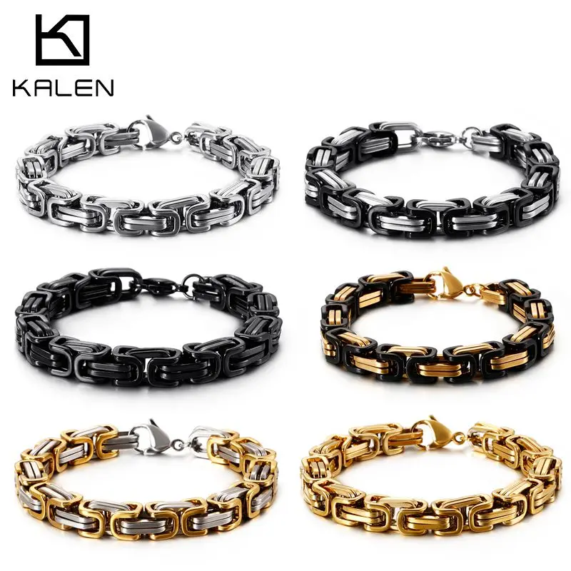 Chain Bracelet Men Stainless Steel Byzantine 16-24cm Gold Color Wrap Bangle