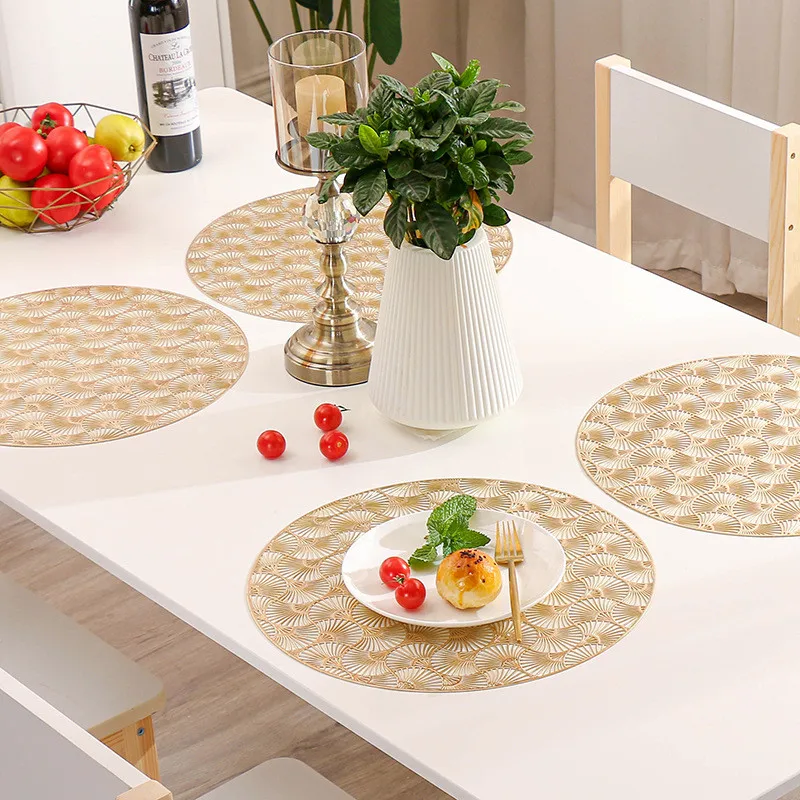 

Mirror Ginkgo Leaf Round Placemat Hollow Gold Silver Anti-scalding Table Insulation Plate Mat European Fashion Place Mat