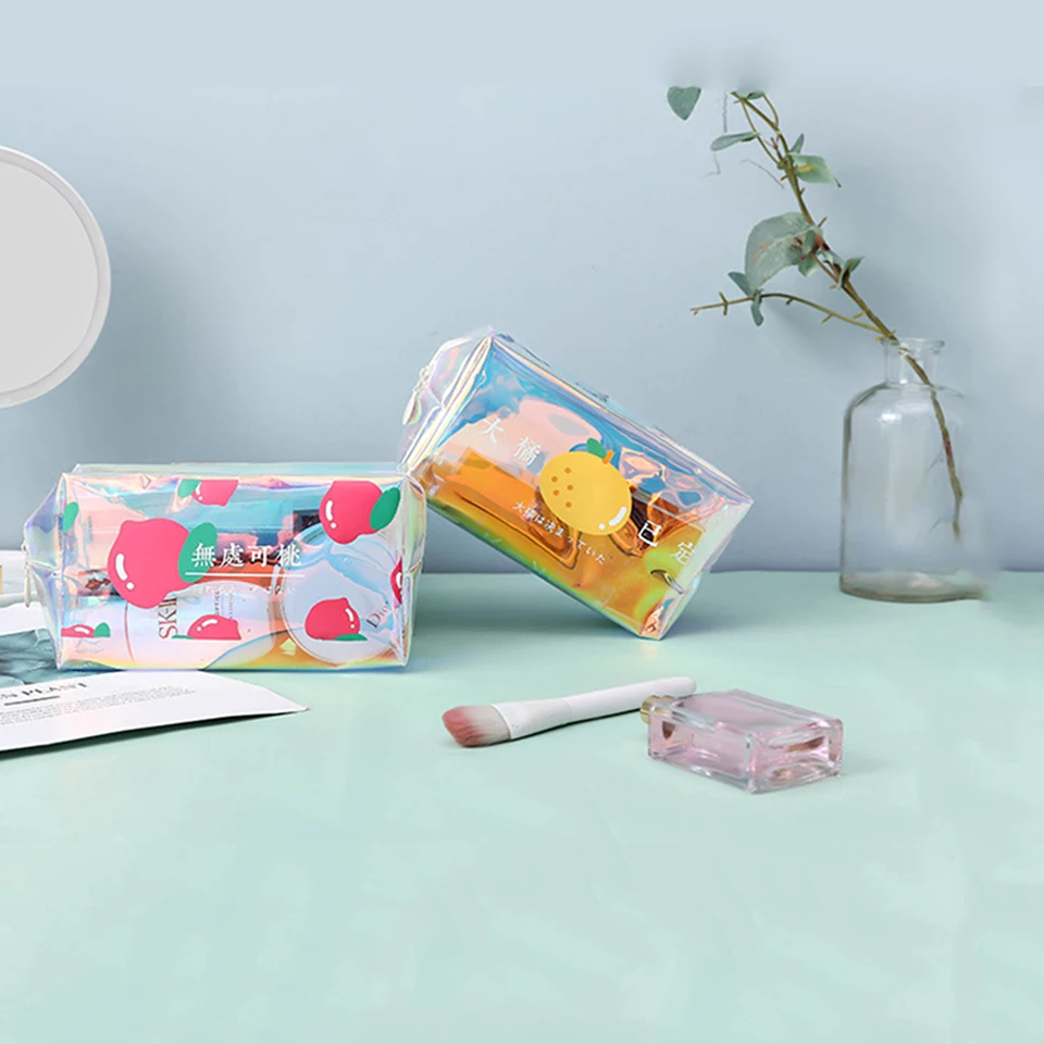 Cute Travel Laser Transparent Cosmetic Bag Organizer Purse Make Up Bag Toiletry Kit Female Makeup Handbag Pouch Case For Women