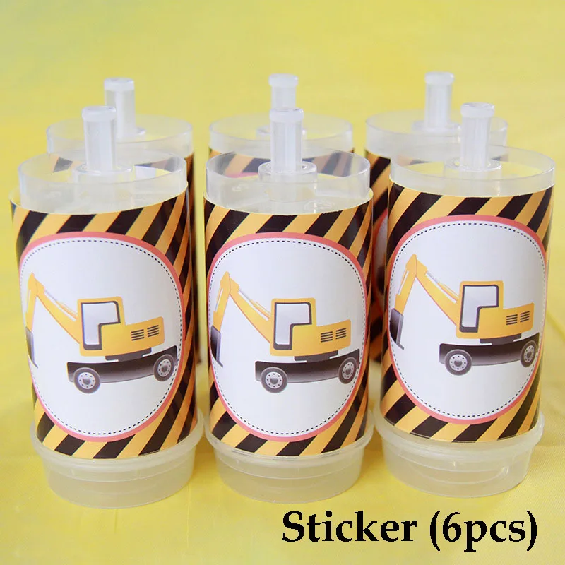 sticker 6pcs Тема экскаватора вечерние одноразовые столовые приборы строительные транспортные средства соломинки тарелки Дети День рождения украшения вечерние принадлежности - Цвет: sticker 6pcs