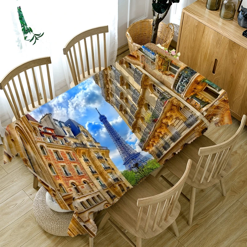 

3D Art Architecture Pattern Tablecloth Dustproof Thicken Cotton Rectangular/Round Table Cloth for Wedding Picnic Party
