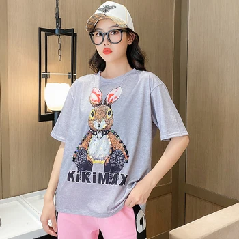 

2020 summer new t-shirt female ins tide net red short loose wild heavy industry cartoon printing compassionate women
