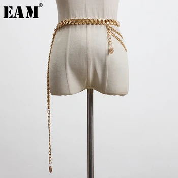 

[EAM] Metal Chain Split Joint Asymmetrical Long Belt Personality Women New Fashion Tide All-match Spring 2020 1T188