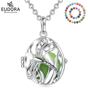 

EUDORA Mexican Sound ball Harmony Bola Ball dragonfly style Locket egg Cage Pendant Necklace for pregnancy Jewelry gift K388N2