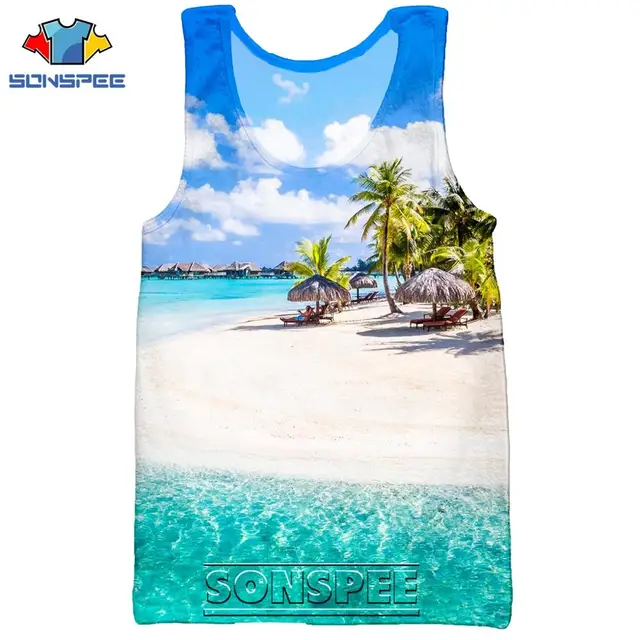 SONSPEE 3D Print Palm Tree Summer Beach Sea Men's Tank Tops Casual Fitness Bodybuilding Gym Muscle Men Sleeveless Vest Shirt 23