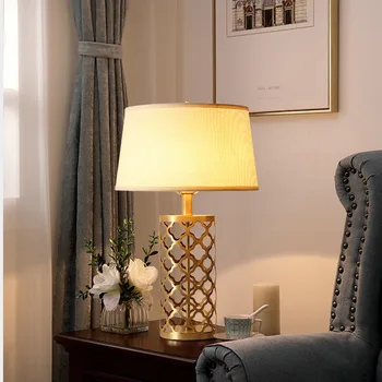 

Chinese modern all copper bedroom bedside table lamp restaurant hotel guest room living room desk all copper table lamp