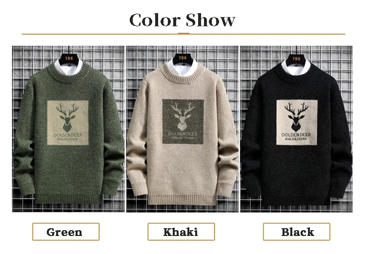 2022 Spring Vintage Sweaters Oversized Mens Knitted Sweater Men deer print Pullover Hip Hop Harajuku White Sweater Men