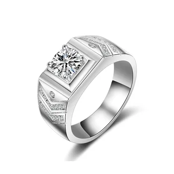 

14K White Gold 80 Points Simulation Diamond Ring For Men Vintage Big Stone CZ Mens Ring Wedding Party Fine Jewelry Gifts