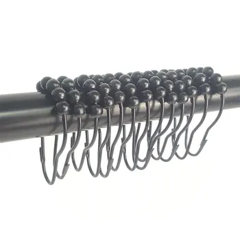 

Stainless Steel Shower Curtain Hooks And Curtain Rings With Five Beads Gourd Ball Type And Balck And White Color