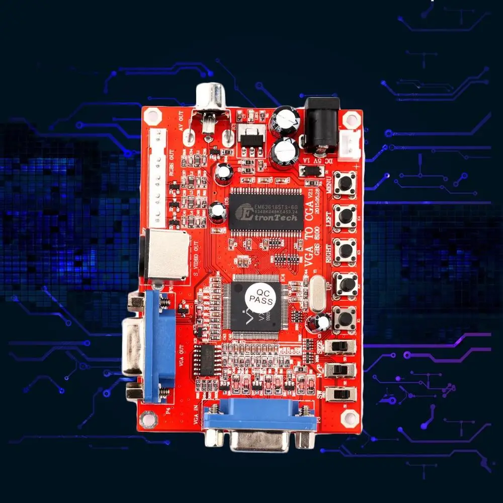 Красный VGA к CGA/CVBS/S VIDEO конвертер высокой четкости аркадная игра видео доска для CRT