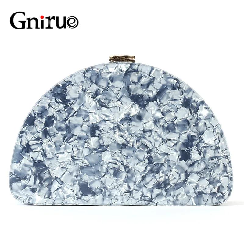 

New Fashion Colorful Shell Semicircle Acrylic Bag Box Evening Wallet Women Messenger Bags Clutch Trendy Party Prom Purse Handbag