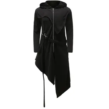 

Autumn Code Long Windbreaker Jacket Men'S Irregular Zipper Hooded Coat Men'S Lightweight Jacket Foldable Outdoor Hooded Long New