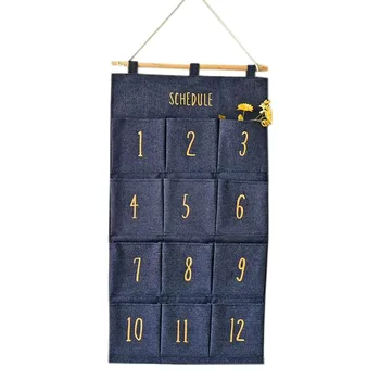 

Hanging Organizer Cotton Linen Wall Storage Bag with 12 Pockets Practical Hanging Save Space Container