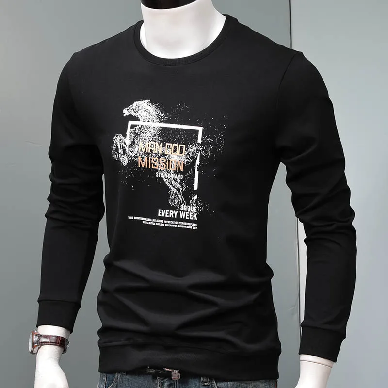 

Autumn Black Crewneck Sweatshirt Men Fashion Horse Graphic Cotton Tracksuit Casual Streetwear Oversized Pullover Mens Clothes