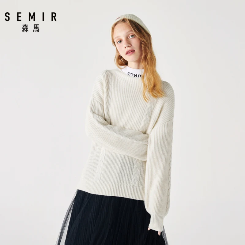 Женский свободный свитер SEMIR вязаный с полувысоким воротником жаккардовый