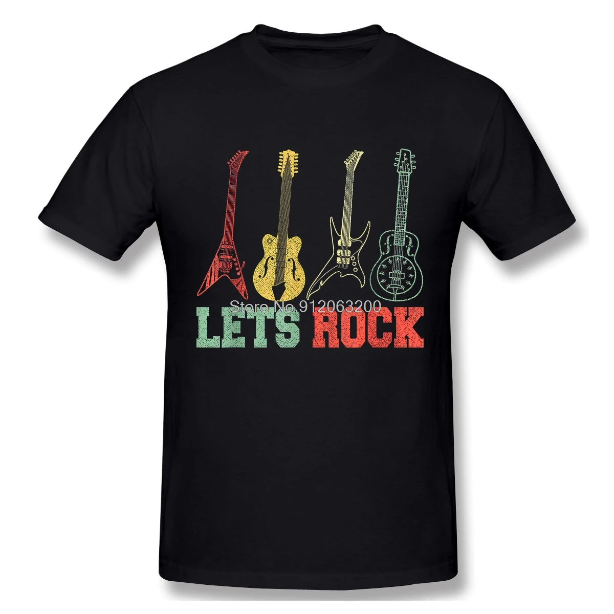 Lets Rock Rock N Roll Guitar Retro Gift Tshirt Man T Shirt Woman Harajuku Streetwear