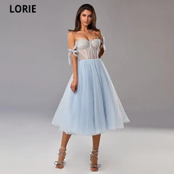 LORIE 2021 Lavender/Pink/Blue/Green A Line Tulle Long Prom Dresses Sweetheart Combination Tie Shoulder Formal Evening Gowns
