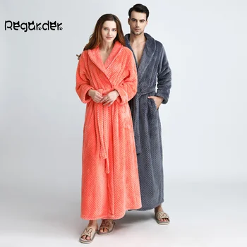 

Winter Thick Warm Female Coral Fleece Kimono Robe Bathrobe Couple Nightgown Bath Gown Sleepwear Men Large Size Nightwear#g3