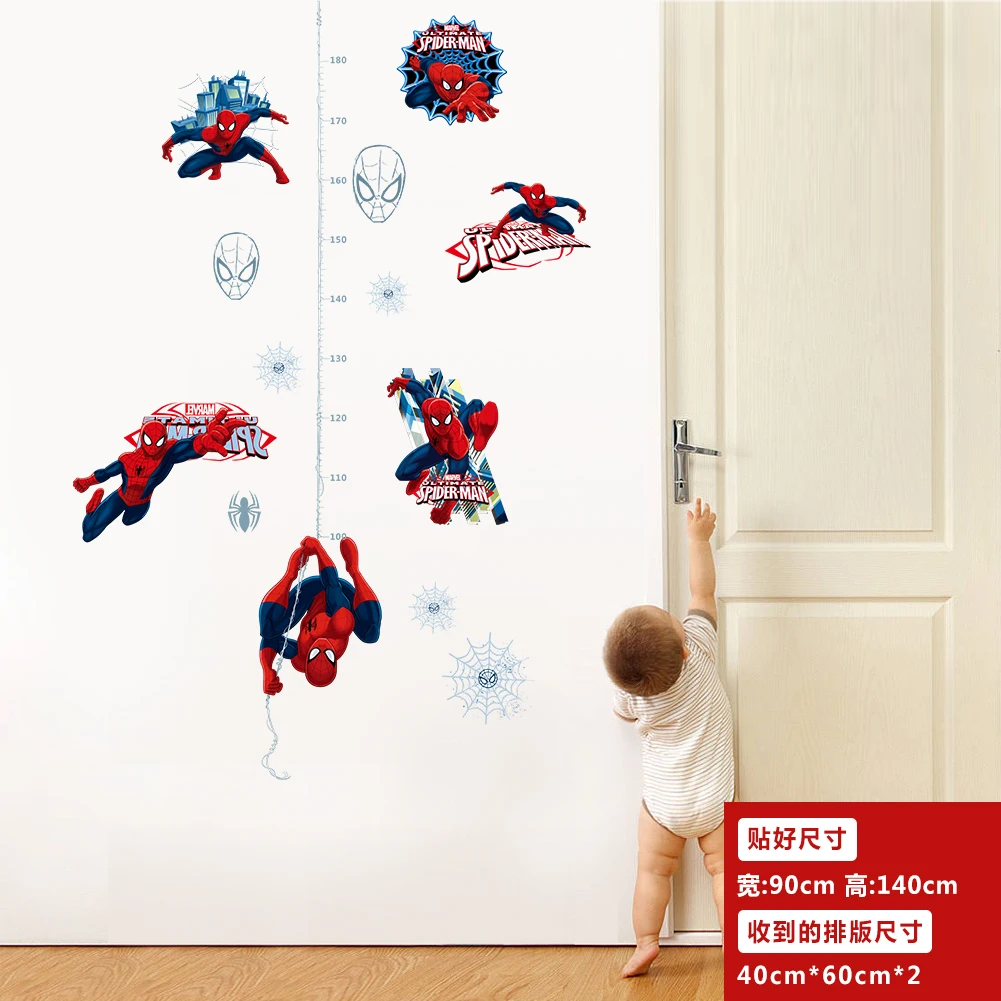 Spider Man height ruler Wall Sticker Creative Printed Superhero PVC Wall Decal for Kids Room Bedroom Home Decor